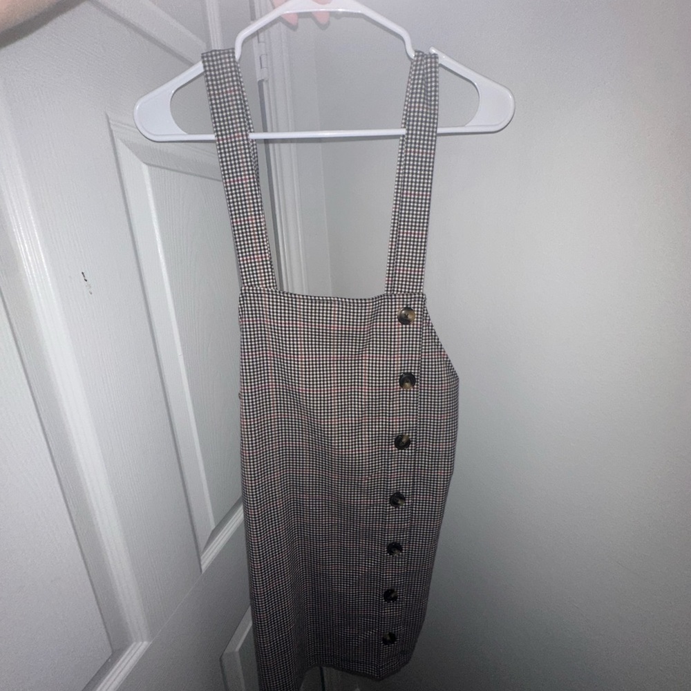 Checkered Button-Down Pinafore Dress
